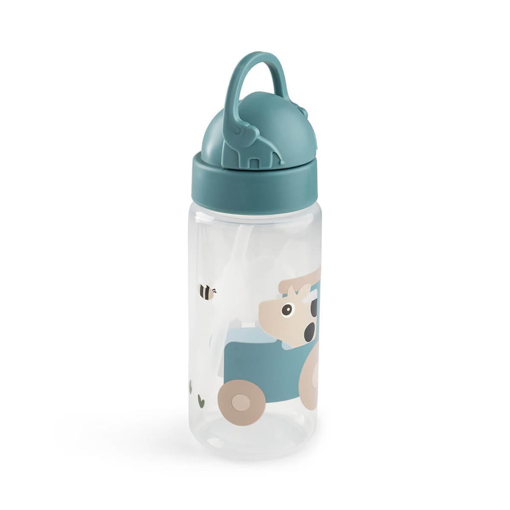 Done by Deer Drinkfles met rietje Riny farm Blauw 350 ml