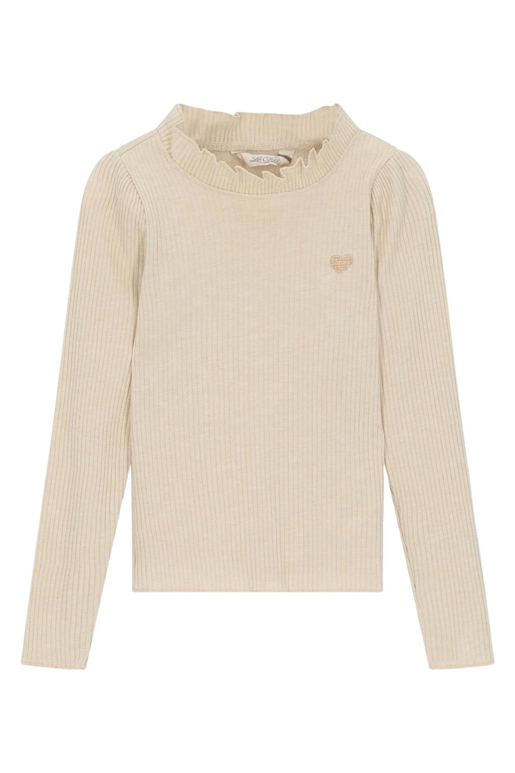 Beige meisjes Le Chic longsleeve met lange mouwen, ronde hals en golvende afwerking