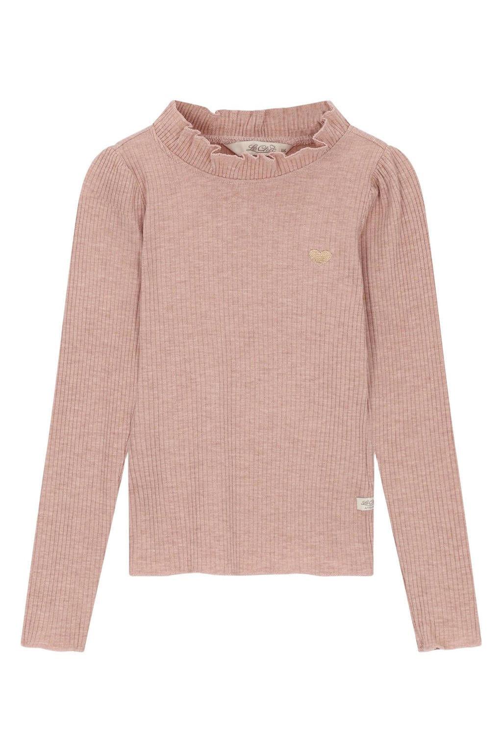 Roze meisjes Le Chic longsleeve met lange mouwen, ronde hals en golvende afwerking