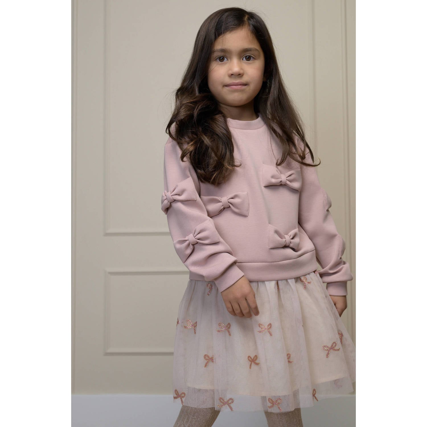 Le Chic korte jurk met tule en print roze