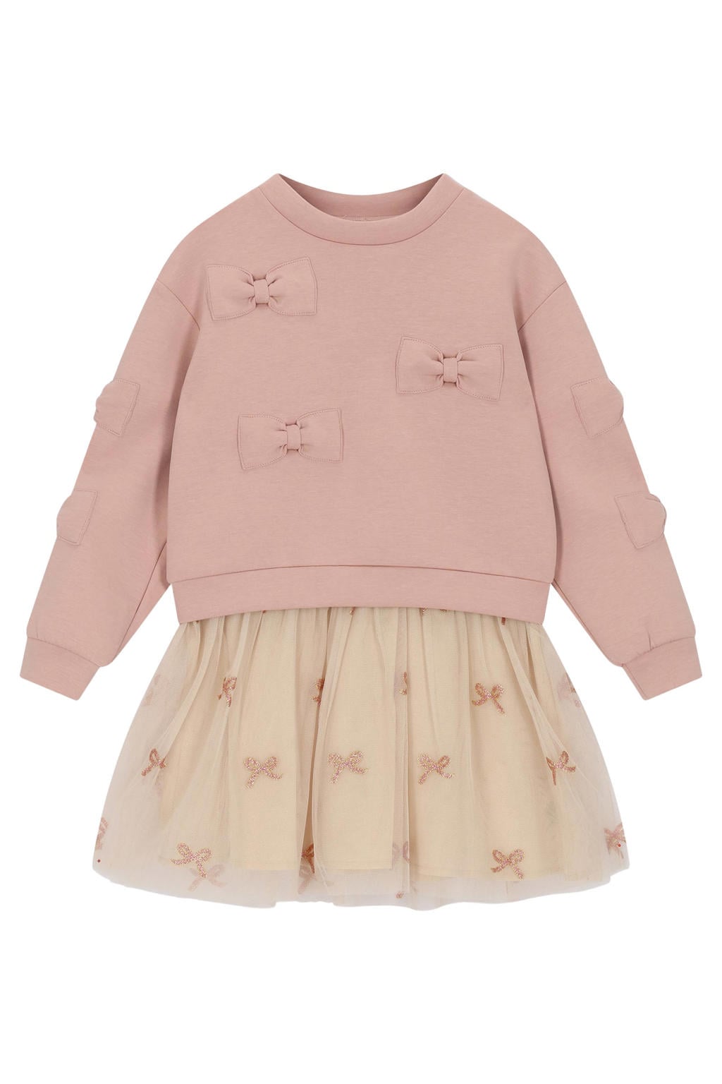 Le Chic korte jurk met tule en print - roze