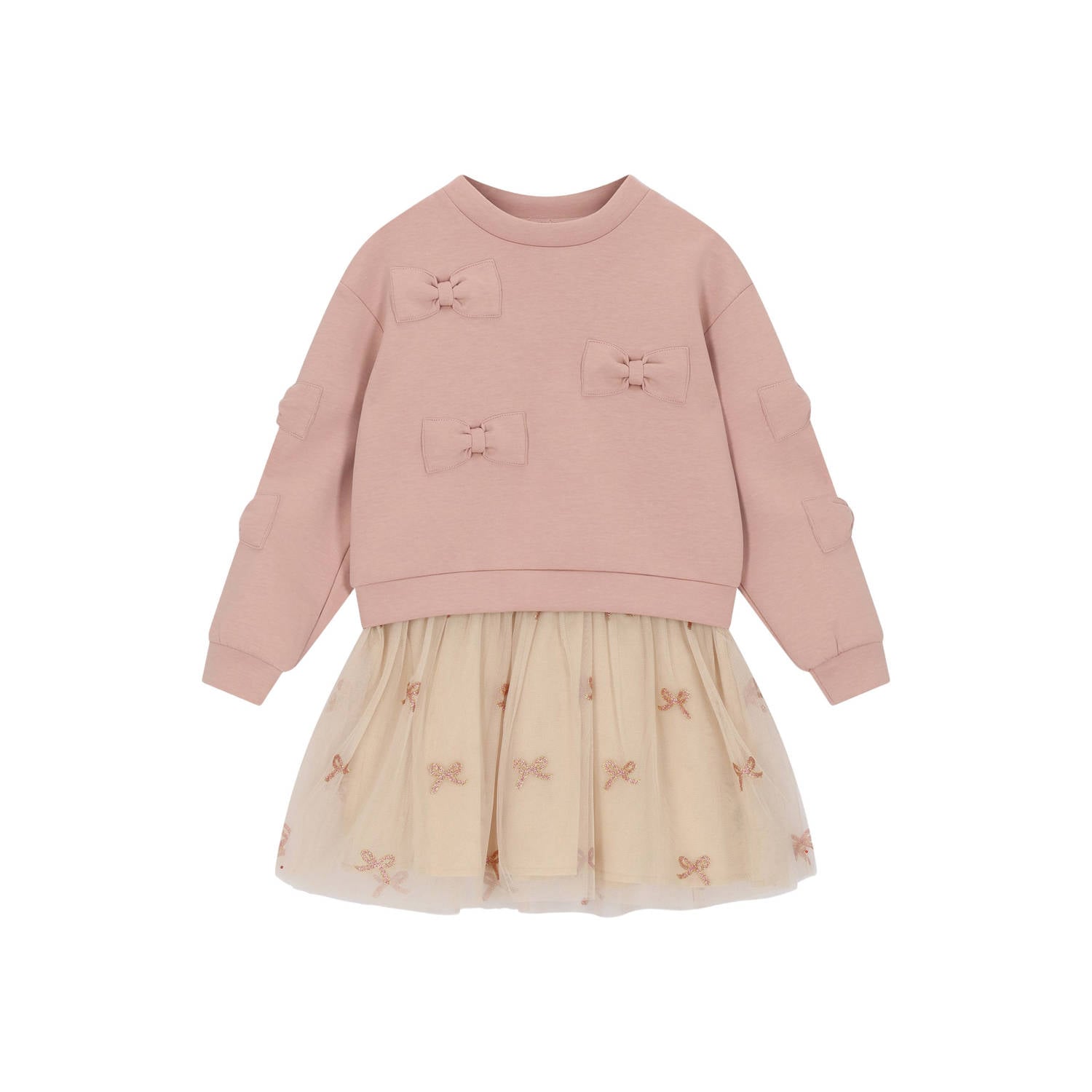 Le Chic korte jurk met tule en print roze