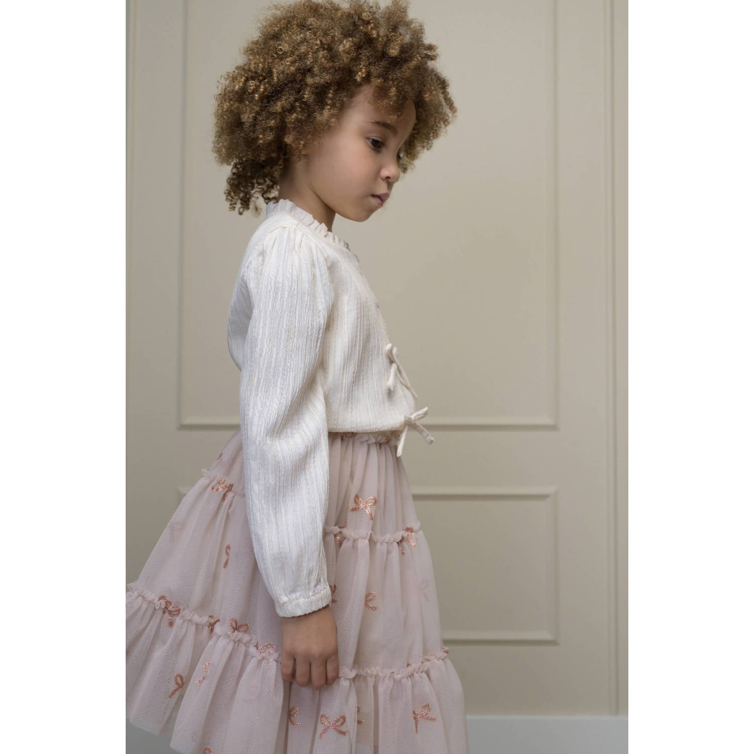 Le Chic korte tule rok met glitters en print lichtzand