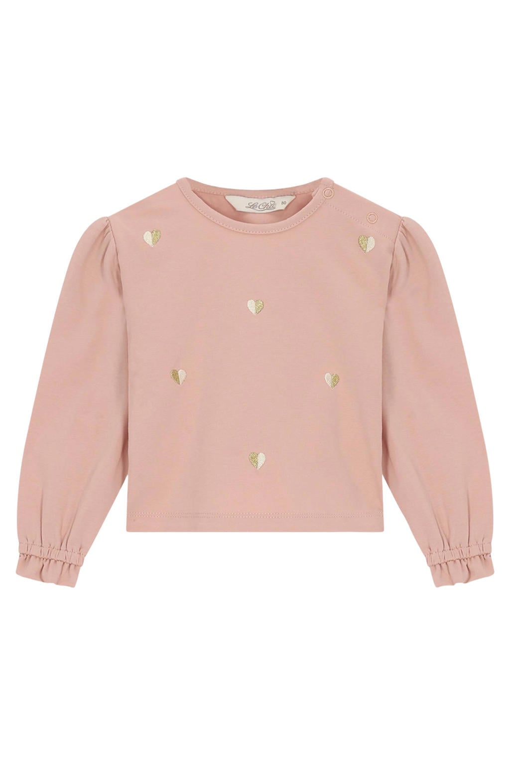 Roze en gouden meisjes Le Chic blousetop van stretchkatoen met hartjesprint, lange mouwen en ronde hals