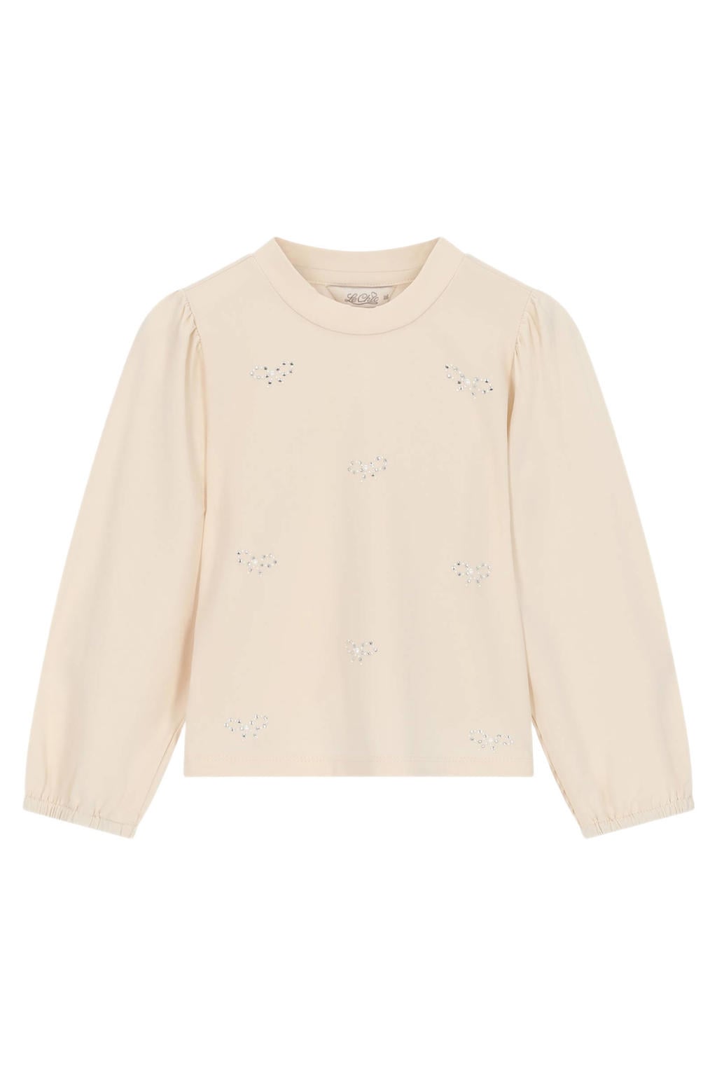 Ecru meisjes Le Chic blousetop en strass-steentjes met lange mouwen en ronde hals