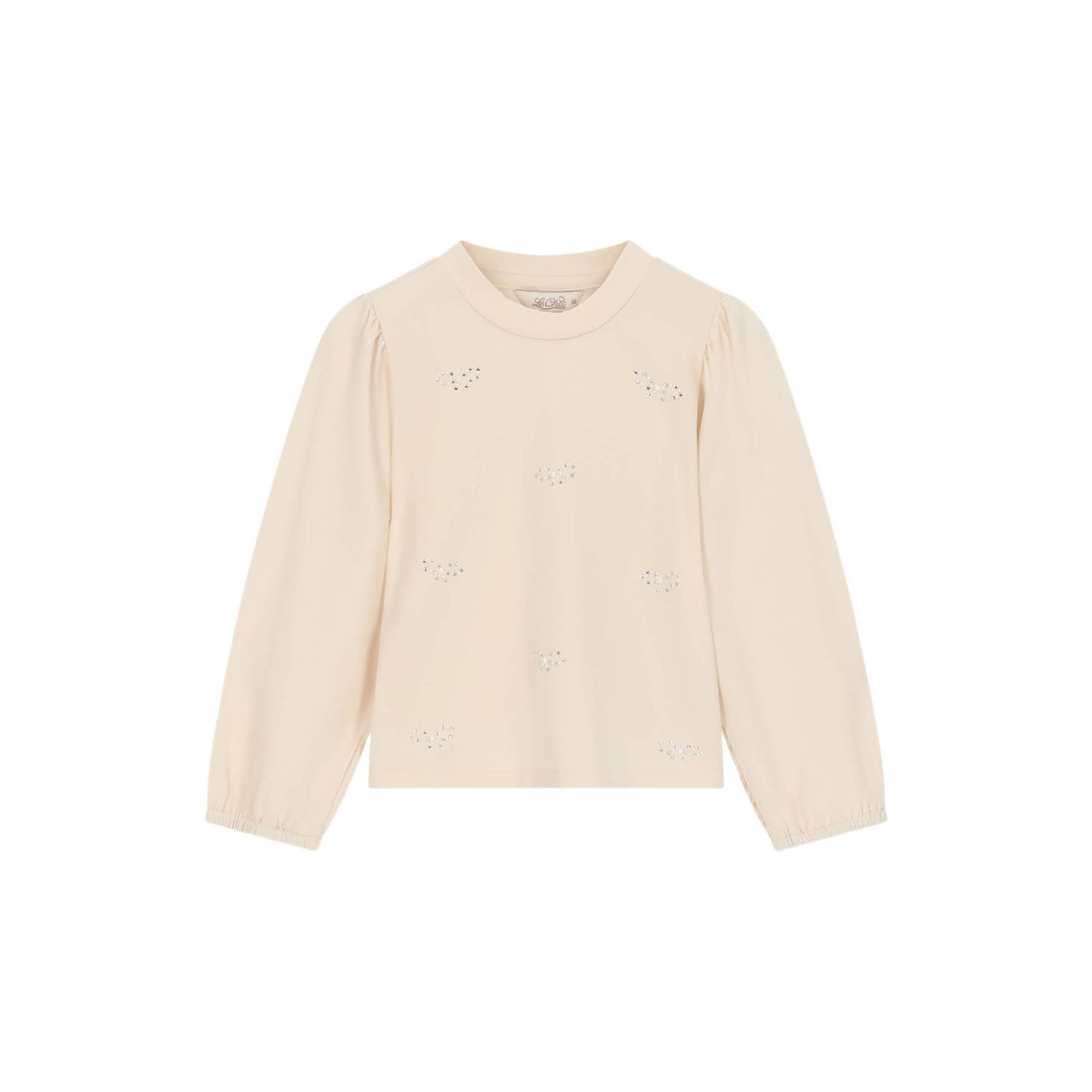 Le Chic blousetop met print en strass-steentjes ecru