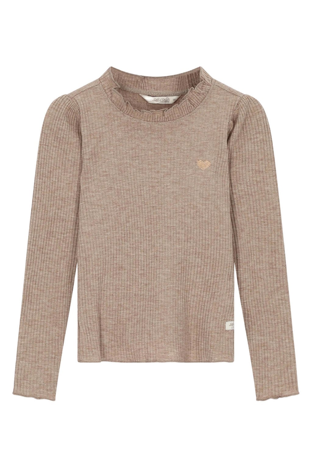 Zandkleurige meisjes Le Chic longsleeve met lange mouwen, ronde hals en golvende afwerking