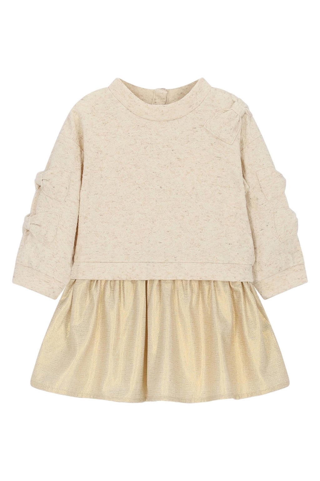 Beige meisjes Le Chic sweatjurk van katoen met lange mouwen, ronde hals, knoopsluiting en glimmend detail