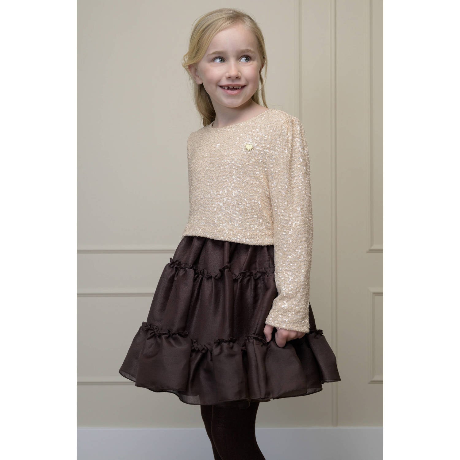 Le Chic korte tule a-lijn rok met glitters donkerbruin