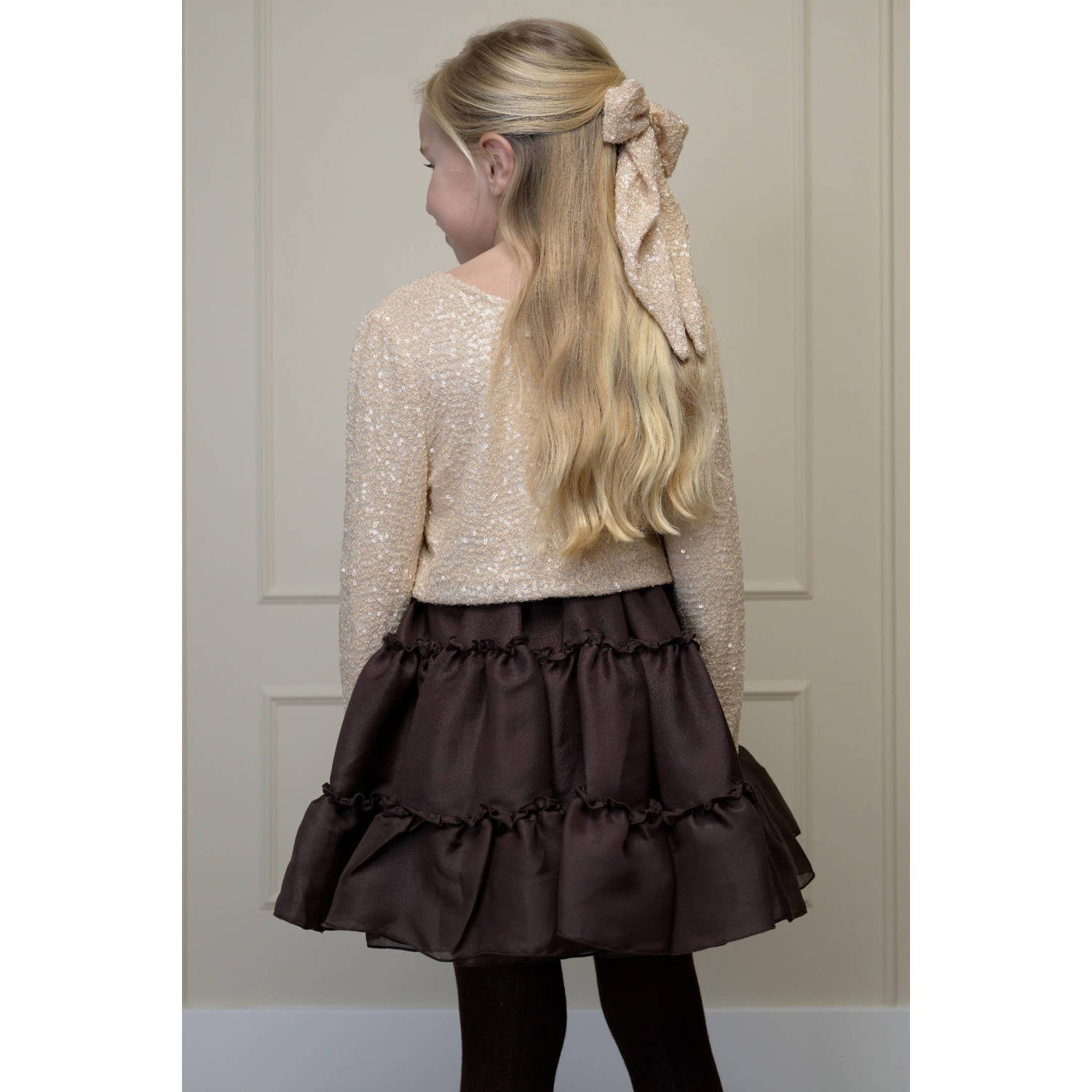 Le Chic korte tule a-lijn rok met glitters donkerbruin