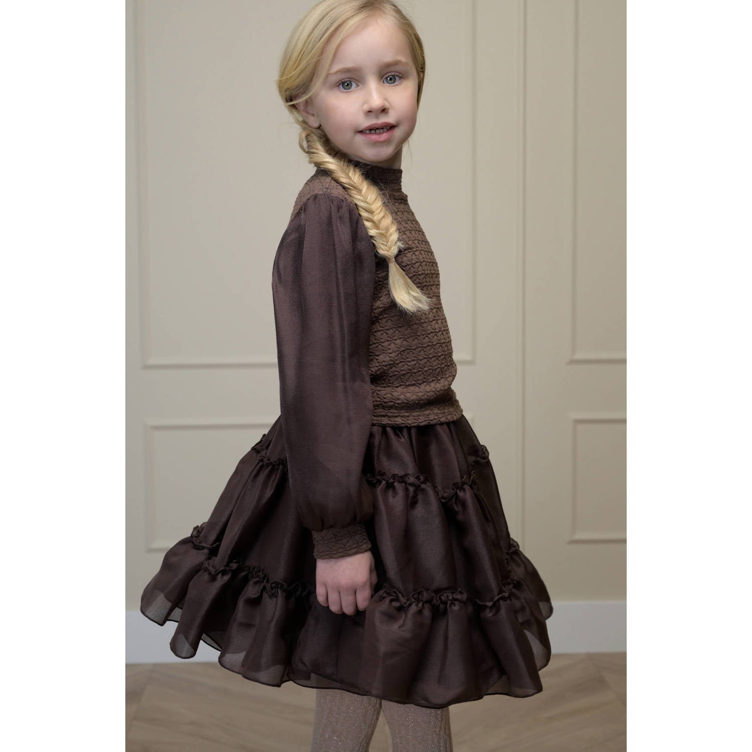 Le Chic korte tule a-lijn rok met glitters donkerbruin