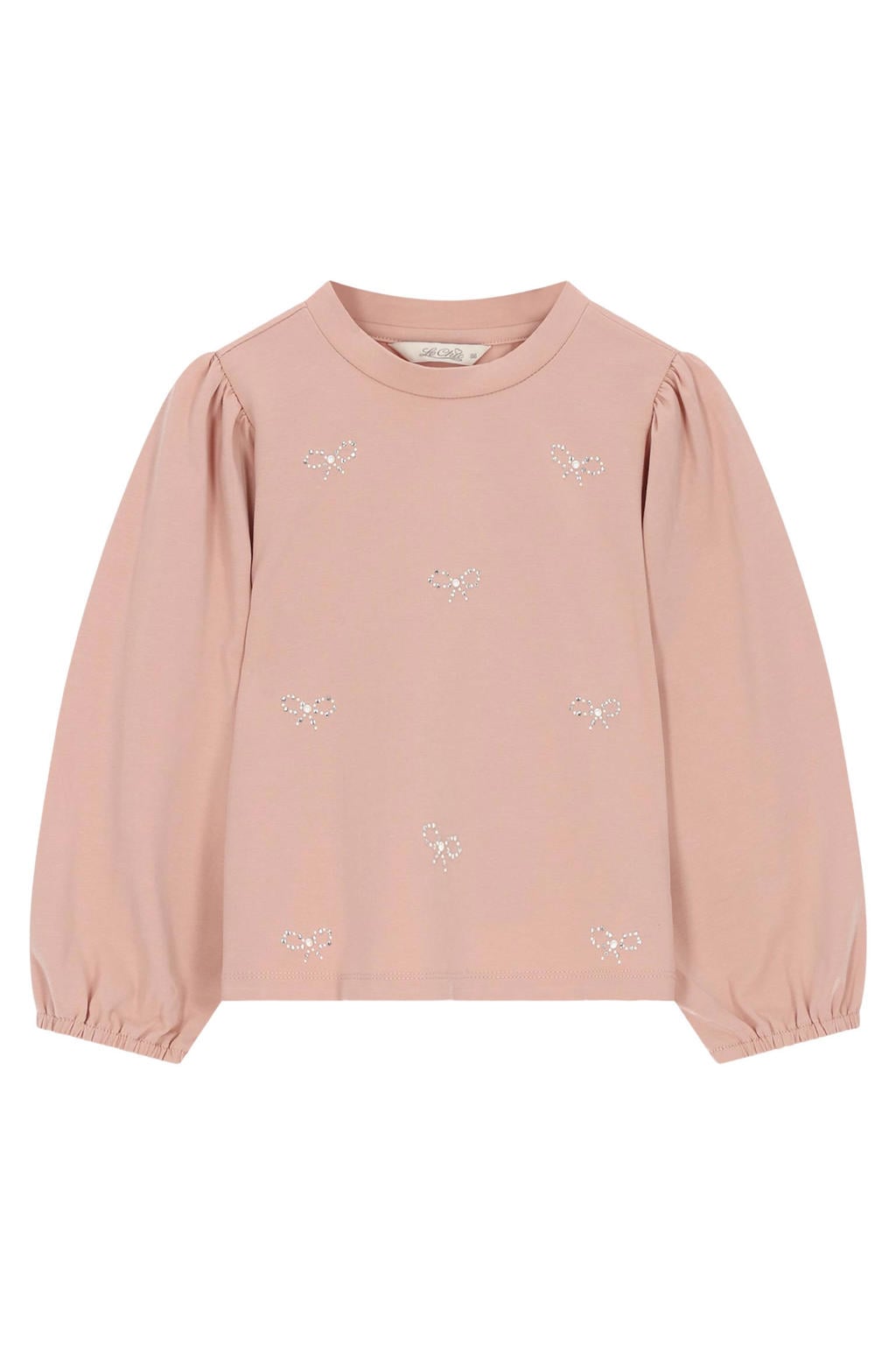 Roze meisjes Le Chic blousetop en print met lange mouwen, ronde hals en strass steentjes