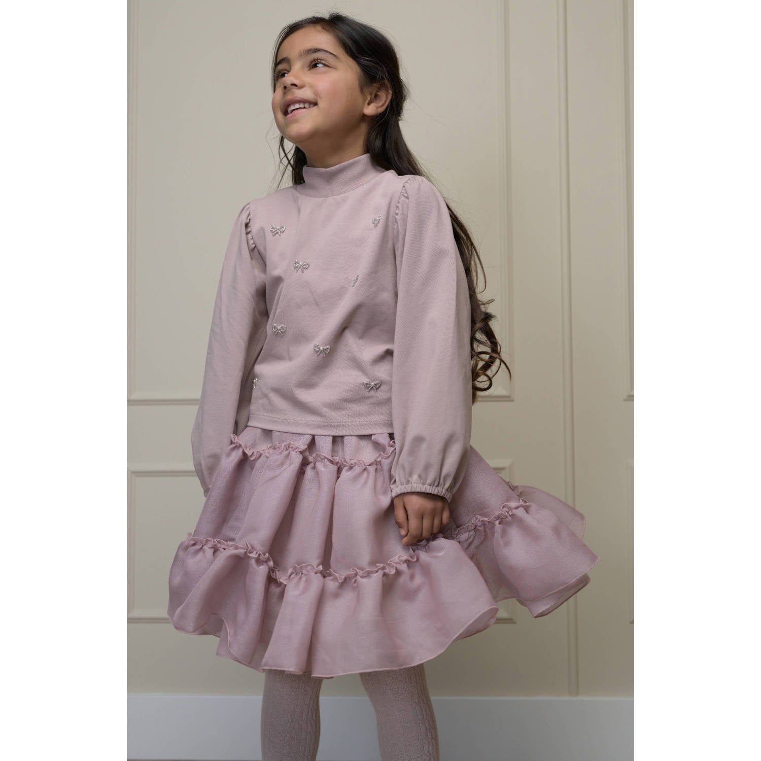 Le Chic korte tule rok met glitters roze