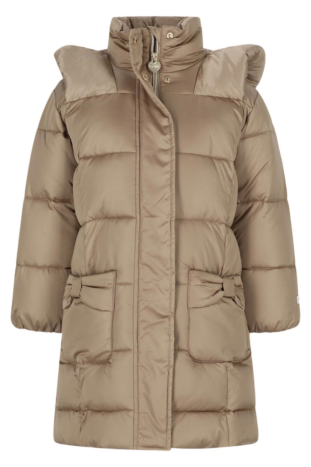 Lichtbruine meisjes Le Chic gewatteerde winterjas van polyester met lange mouwen, capuchon en rits- en drukknoopsluiting