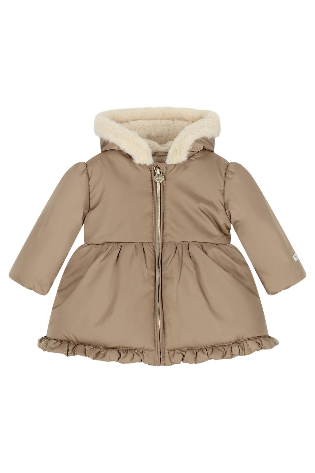 Lichtbruine meisjes Le Chic winterjas van polyester met lange mouwen, ritssluiting en ruches
