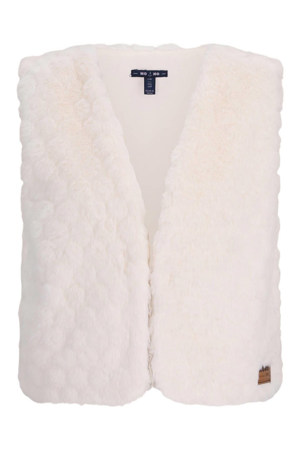 Witte meisjes NONO rechtvallend gilet van imitatiebont met effen, V-hals en knoopsluiting