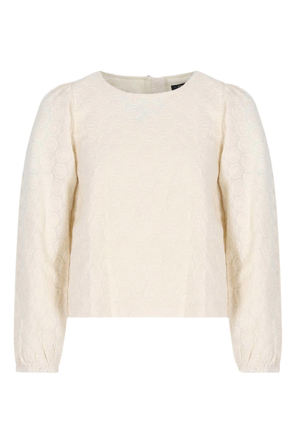 Witte meisjes NONO blousetop van katoen met effen, lange mouwen, ronde hals en knoopsluiting