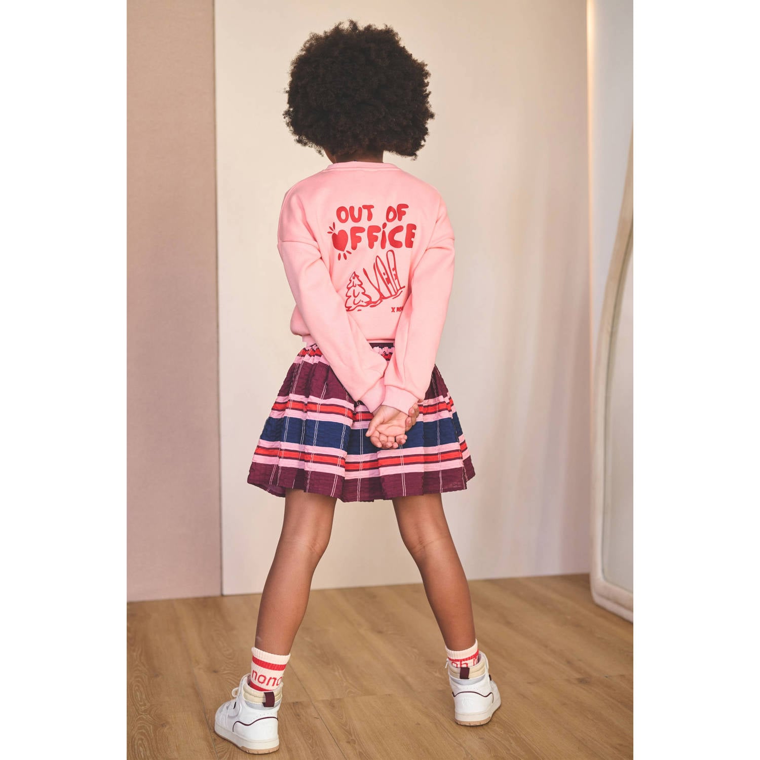 NONO korte gestreepte rok donkerrood roze donkerblauw