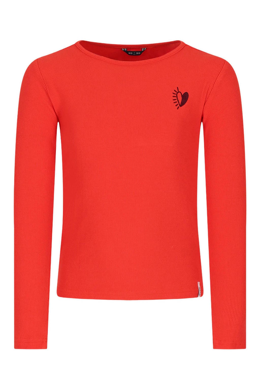 Rode meisjes NONO longsleeve van viscose met hartjesprint, lange mouwen en ronde hals