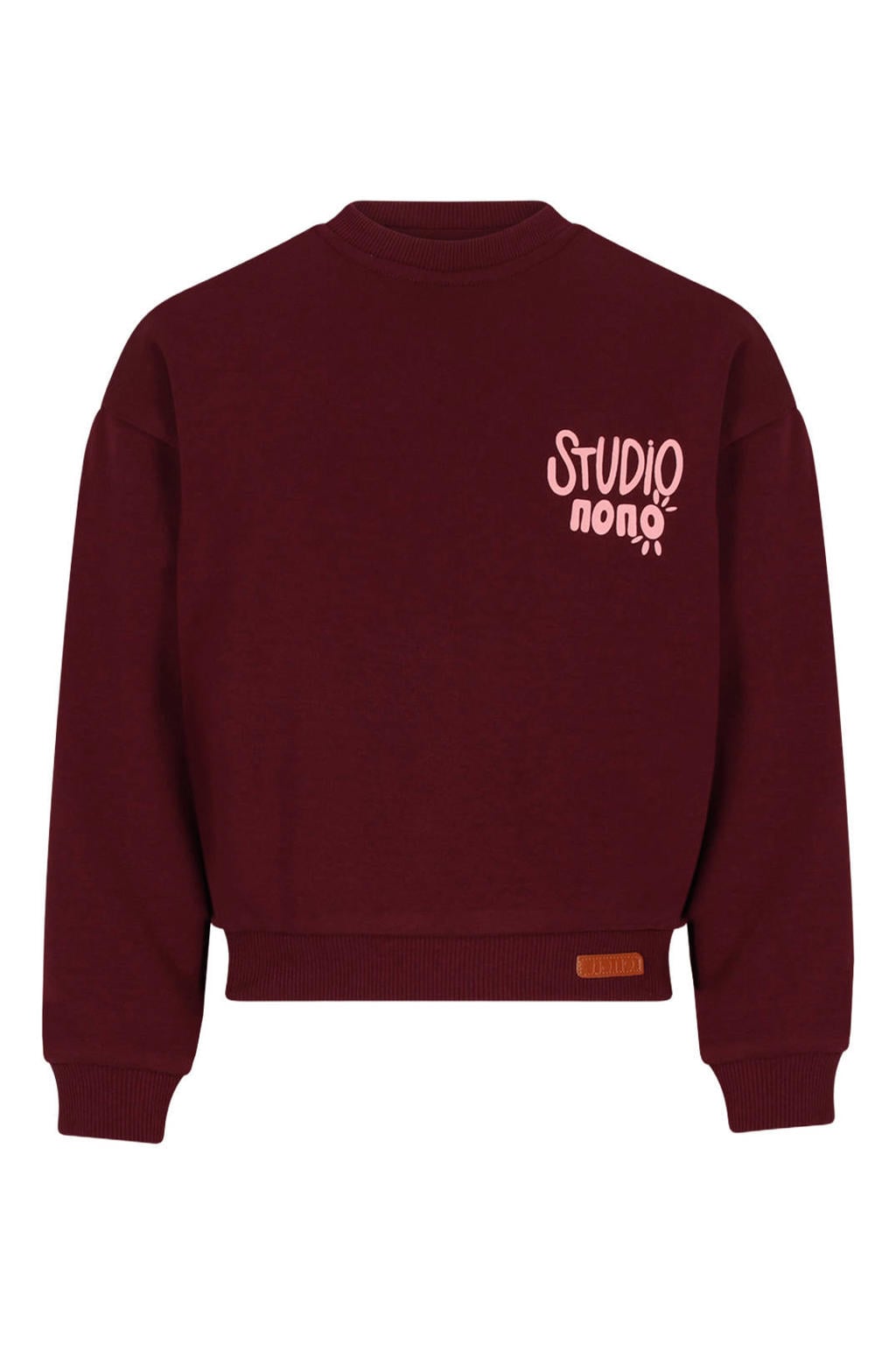 Donkerrode meisjes NONO sweater met backprint, lange mouwen, ronde hals en geribde boorden