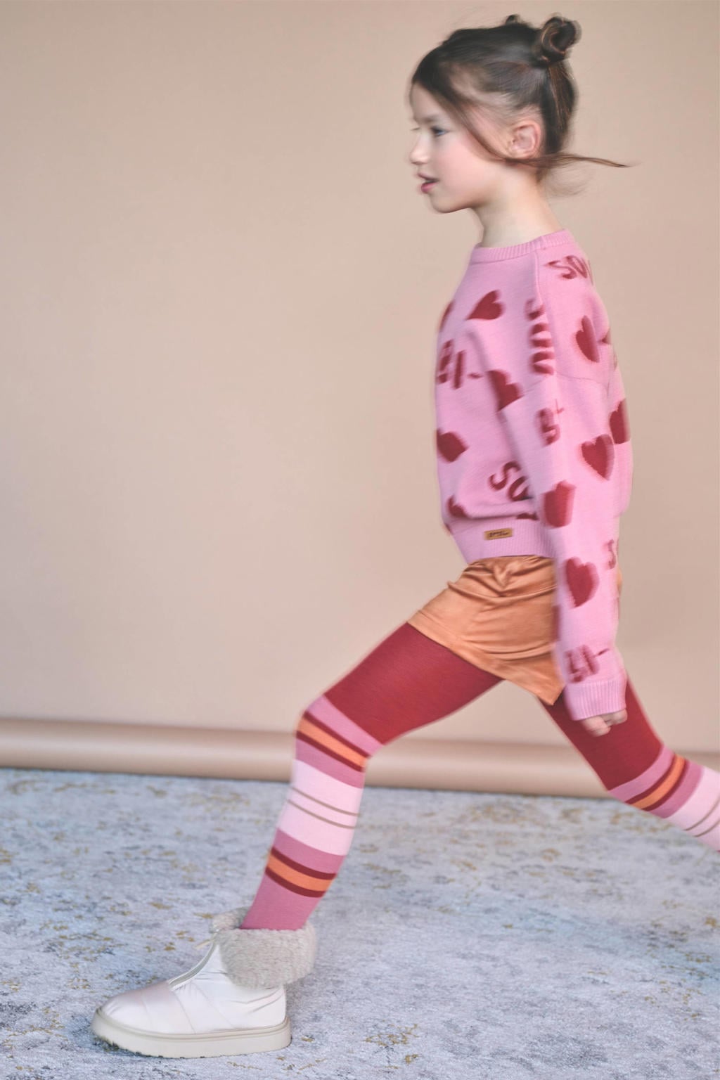 NONO gebreide trui met hartjes - roze/rood