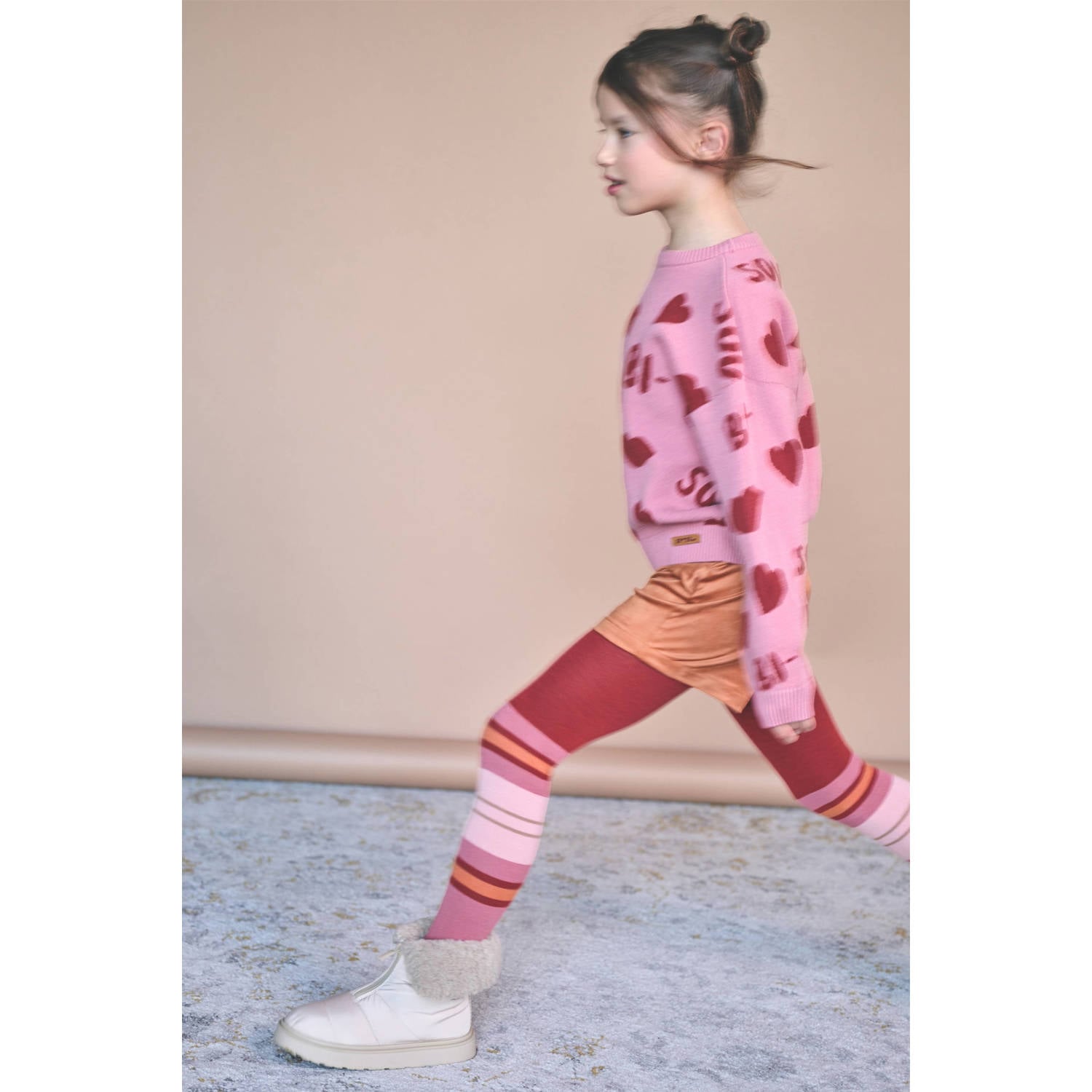 NONO gebreide trui met hartjes roze rood