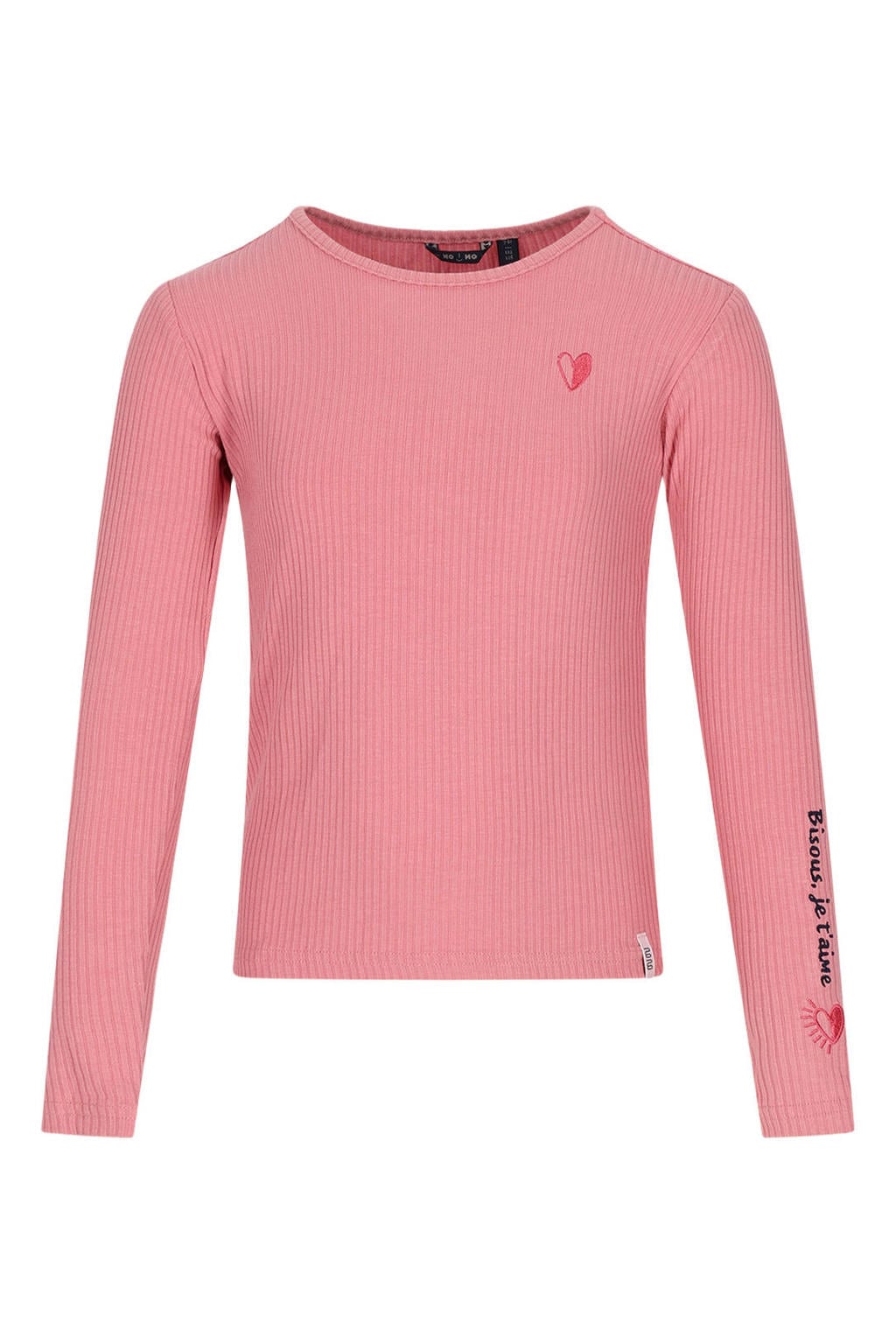 Roze meisjes NONO longsleeve van viscose met effen, lange mouwen, ronde hals en rib gebreide details
