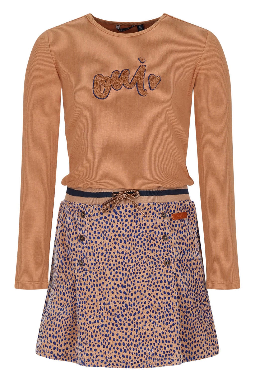 NONO midi jurk met tekst - bruin/blauw