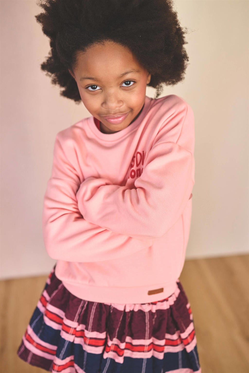 Roze meisjes NONO sweater met printopdruk, lange mouwen, ronde hals en geribde boorden