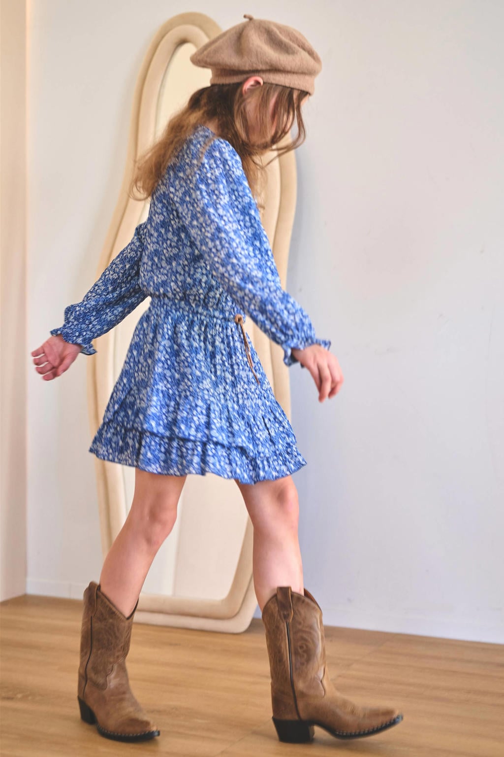 NONO A-lijn jurk met ruches - blauw
