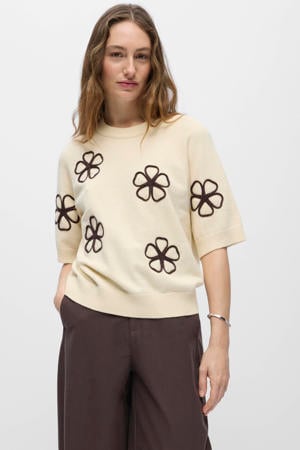 gebloemde gebreide top - zand