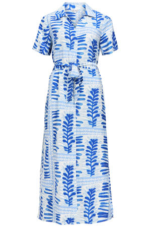 midi blazerjurk met ceintuur en print - blauw