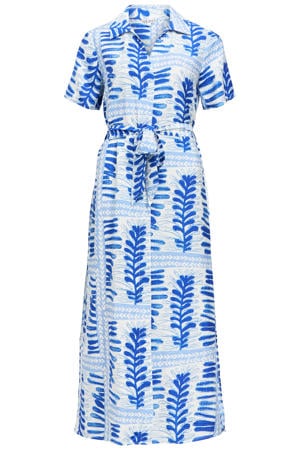 midi blazerjurk met ceintuur en print - blauw