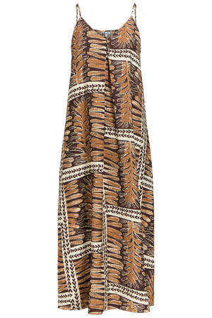 viscose midi jurk met print - bruin