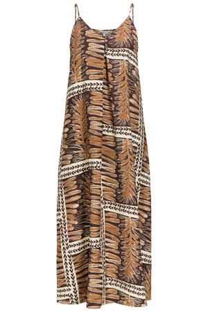 viscose midi jurk met print - bruin