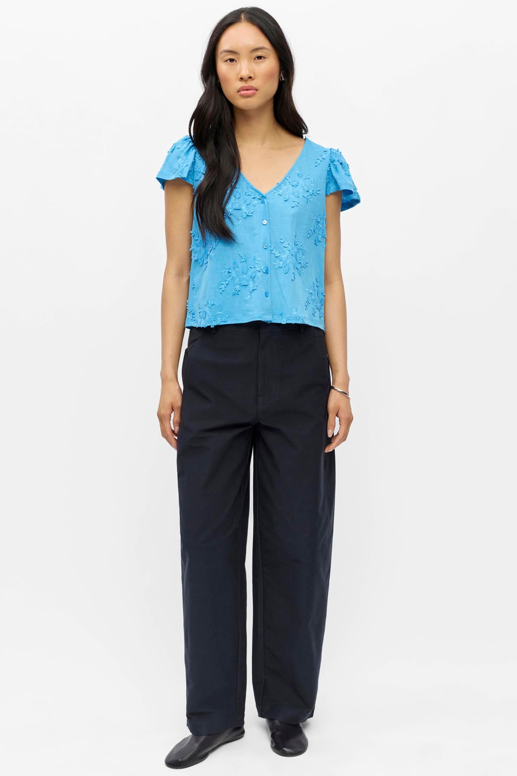 OBJECT regular fit blousetop met borduursels - blauw