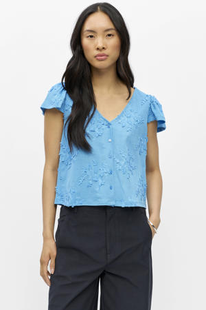 regular fit blousetop met borduursels - blauw