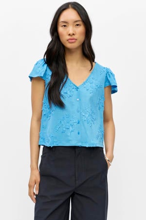 regular fit blousetop met borduursels - blauw