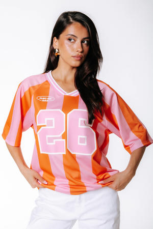 gestreept football t-shirt  - oranje