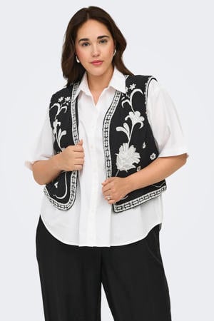 gebloemd gilet Plus Size met borduursels - zwart