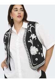 thumbnail: ONLY CARMAKOMA gebloemd gilet Plus Size met borduursels - zwart