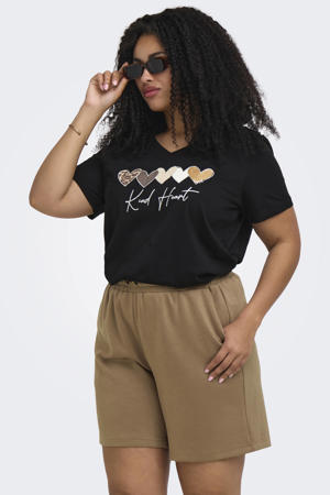 T-shirt met borduursels Plus Size - zwart