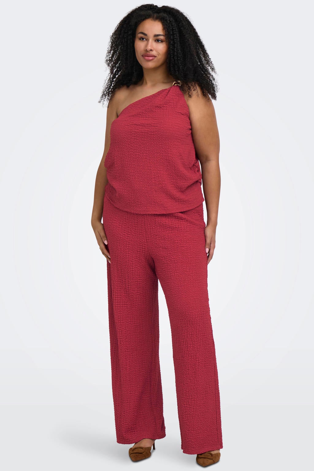 Rode dames ONLY CARMAKOMA van polyester met straight fit, regular waist, trekkoorden en effen