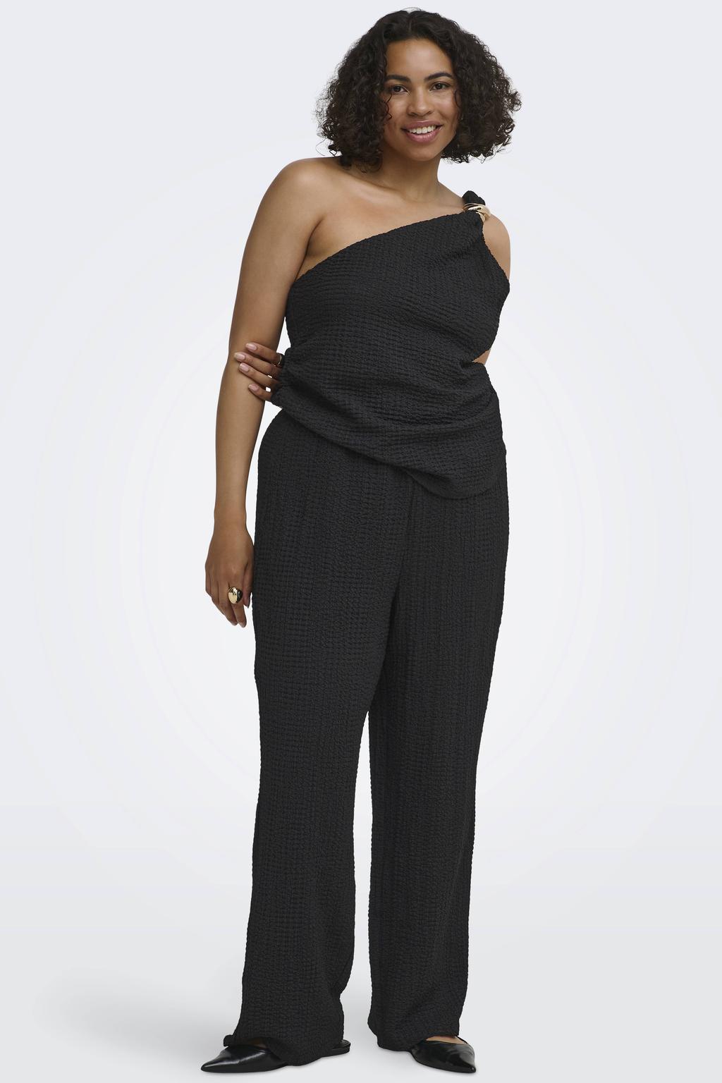 Zwarte dames ONLY CARMAKOMA straight leg broek Plus Size met effen