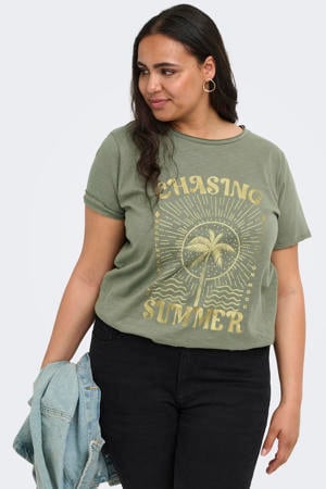 T-shirt met print Plus Size - groen
