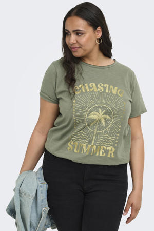 T-shirt met print Plus Size - groen