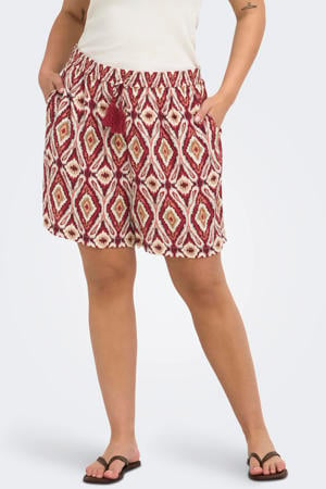 high waist loose fit casual short Plus Size met print - rood