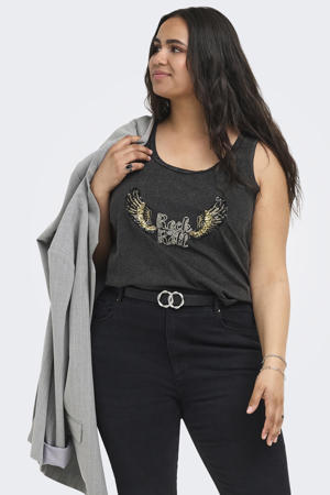 top Plus Size met print - zwart