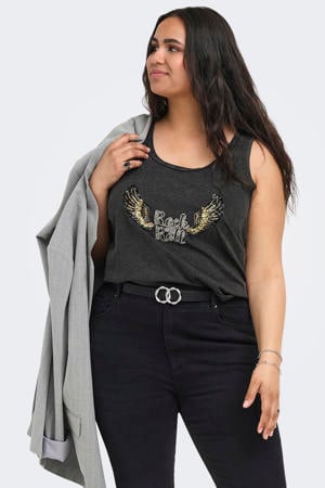 top Plus Size met print - zwart
