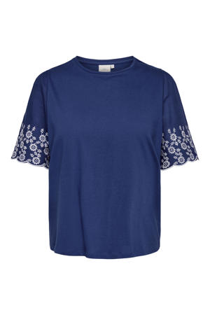 T-shirt met borduursels Plus Size - blauw